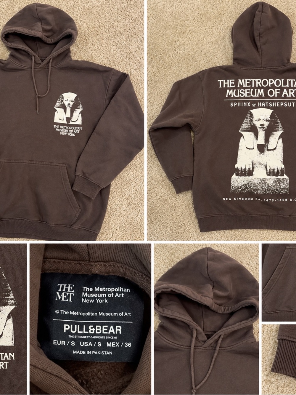 Pull&Bear x The Met Sphinx Graphic Hoodie Brown Size Small